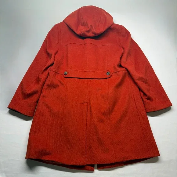 Talbots Wool Toggle Coat Hooded Orange Rust 14W Plus Duffle Jacket - Picture 6 of 12